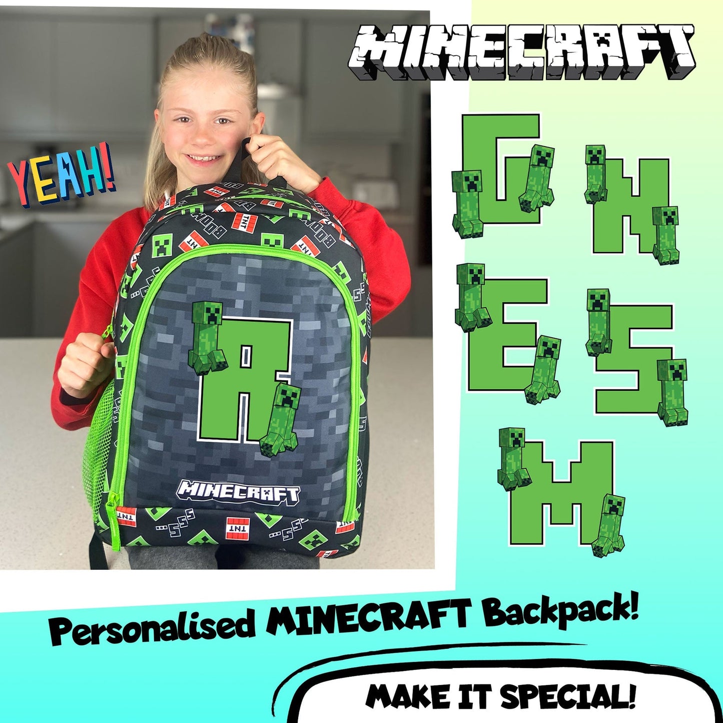 Sac à cordon avec bandoulière – Minecraft – Official Bag with Your Child's initial