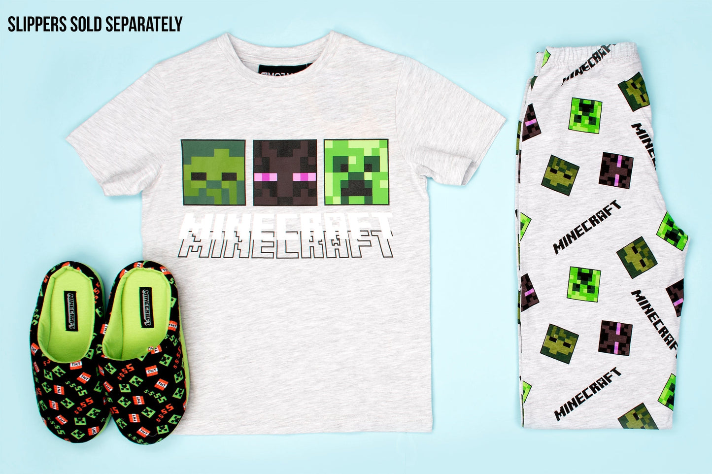 Minecraft Pyjama Short Sleeve – gris & vert