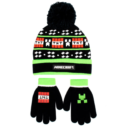 Minecraft Set Beanie and Gloves – black TNT