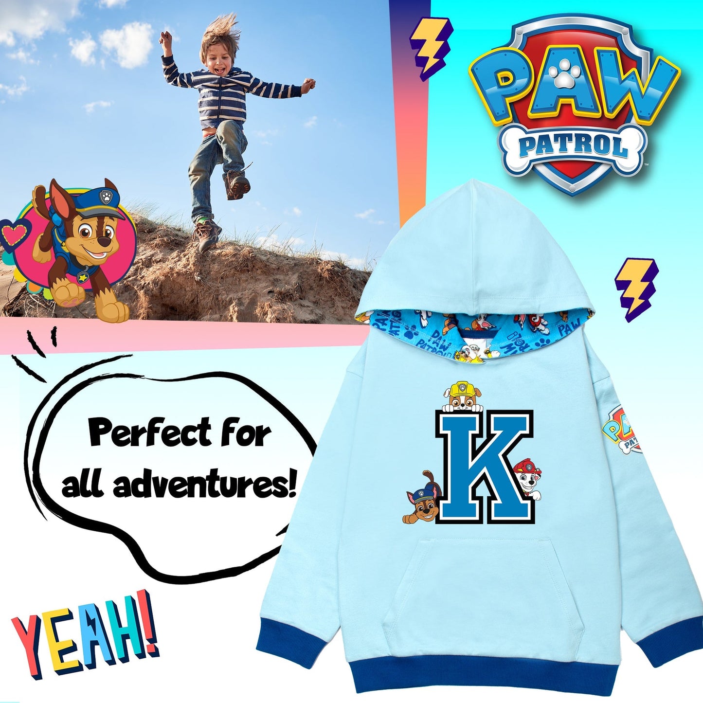 Sweat à capuche – Paw Patrol Initial for Boys-bleu