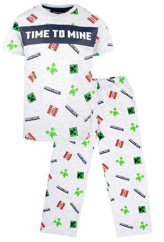 Minecraft Pyjamas - Short Sleeve - 'Time to Mine' grey