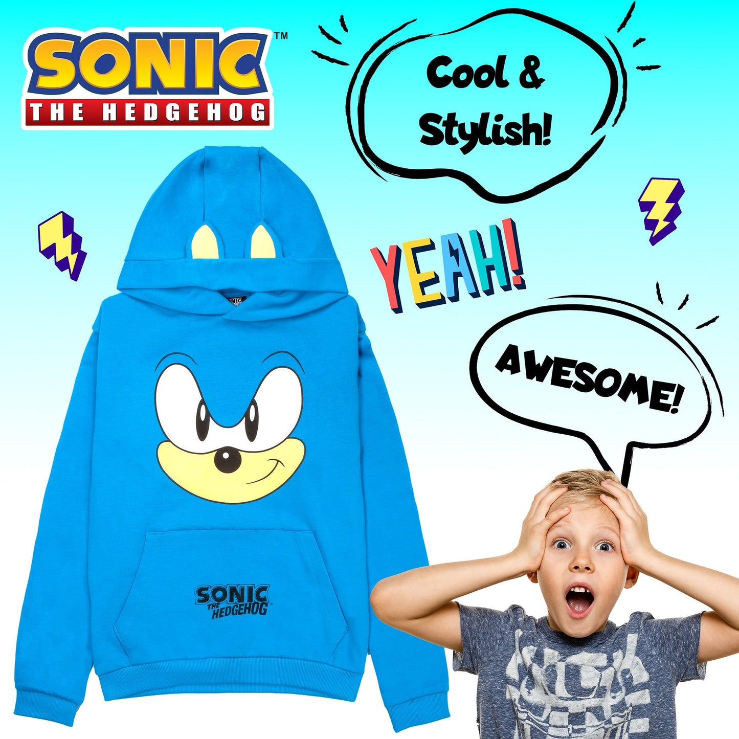 Sweat à capuche Sonic – THE HEDGEHOG Boys – 100% Cotton Hooded