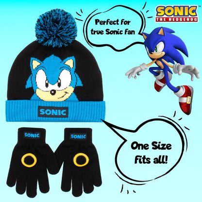 Ensemble bonnet et gants – Sonic THE HEDGEHOG Winter Set for Boys-noir