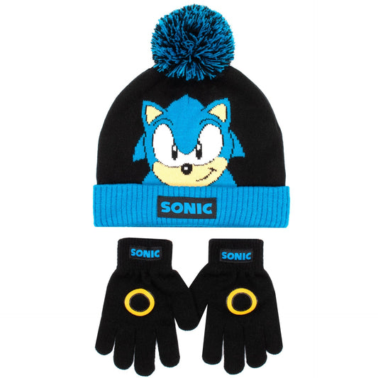 Sonic THE HEDGEHOG Winter Set for Boys - black Hat and Gloves Set