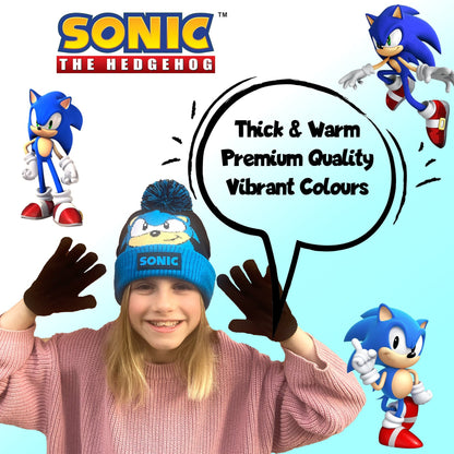 Ensemble bonnet et gants – Sonic THE HEDGEHOG Winter Set for Boys-noir